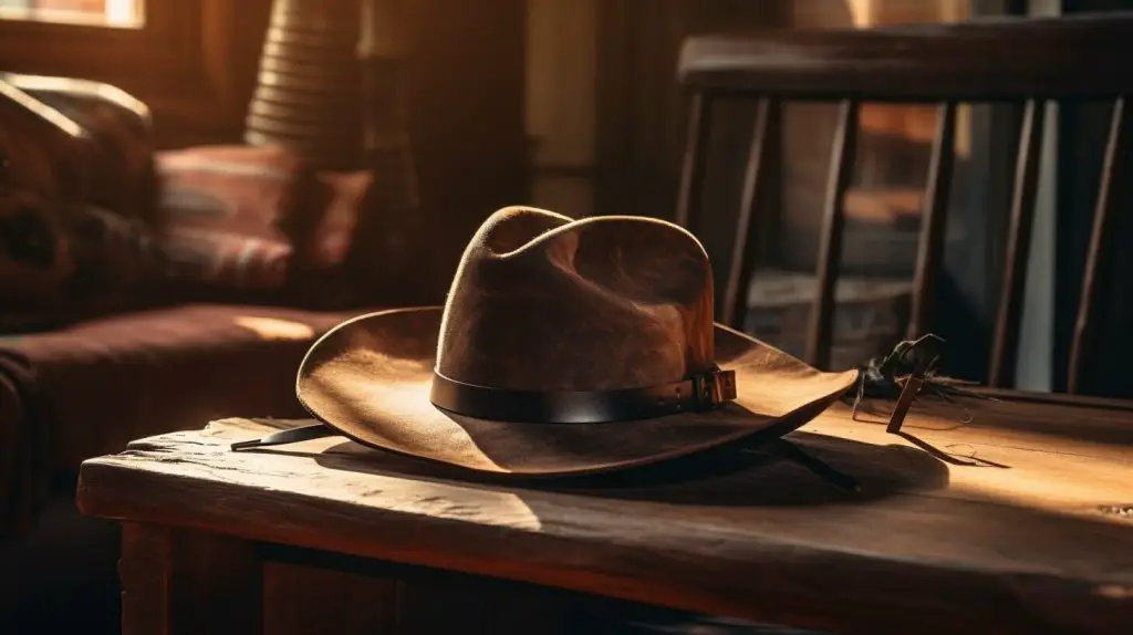 cowboy hat on a wooden table